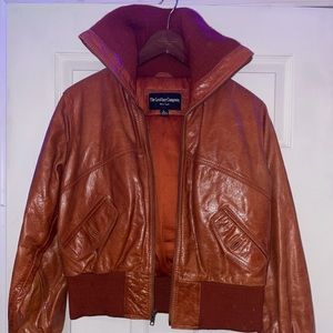 Orange leather jacket from The leather company